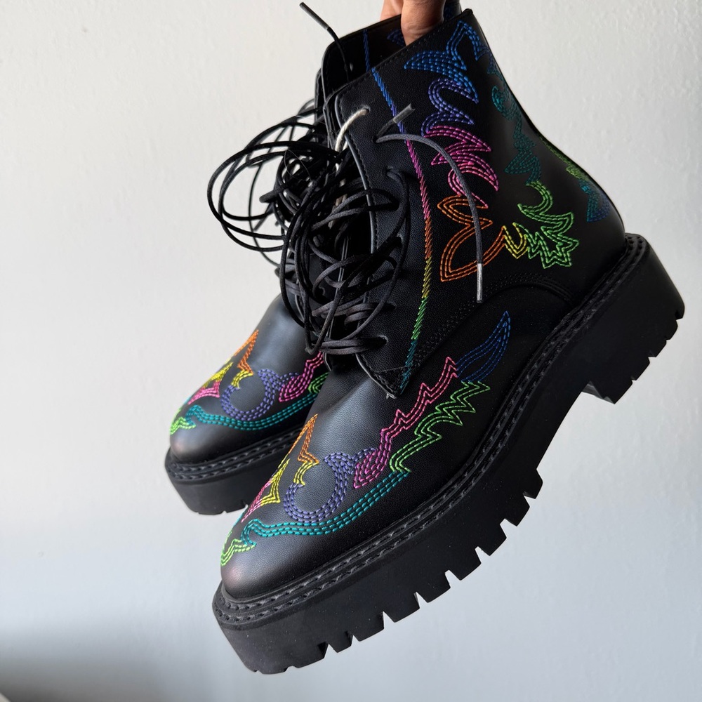 JESSIE WESTERN DAWNI Rainbow Cowboy Grunge Western Boot maximalism leather punk
